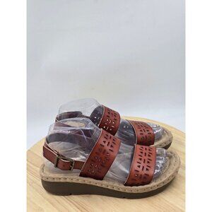 Earth Spirit Meaghan Wedge Sling Back Sandals laser cut Bohemian sz 7